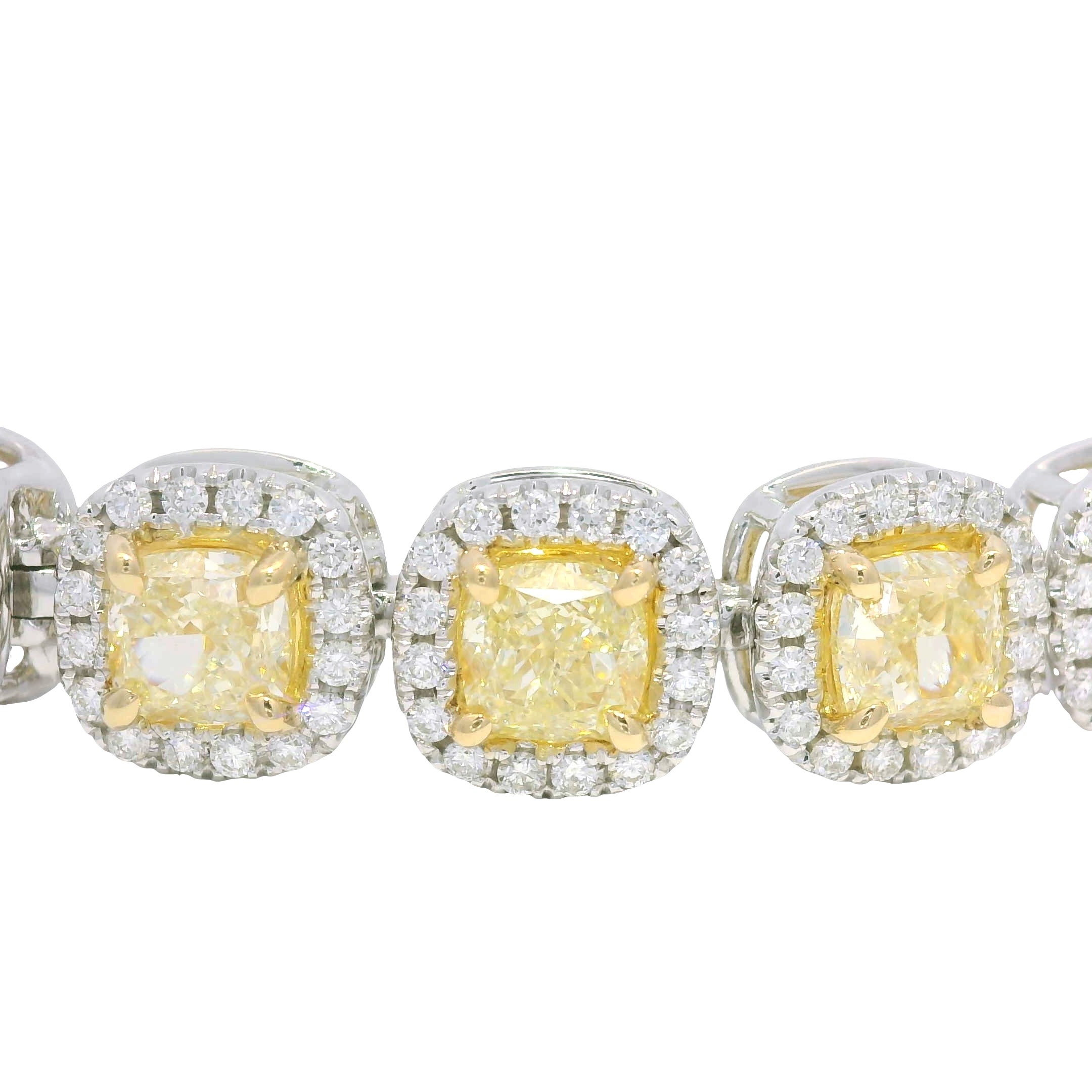18k Two Tone Gold Natural Yellow & White Diamond Halo Station Bracelet