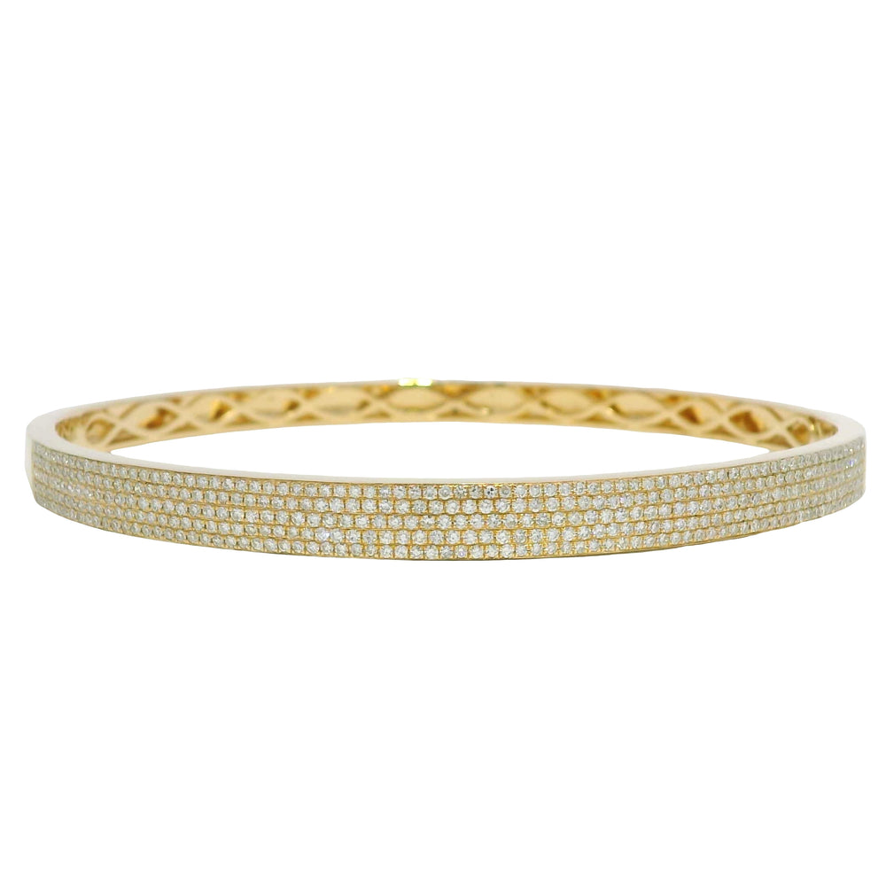 14k Yellow Gold Natural Diamond 5-Row Pave Bangle Bracelet