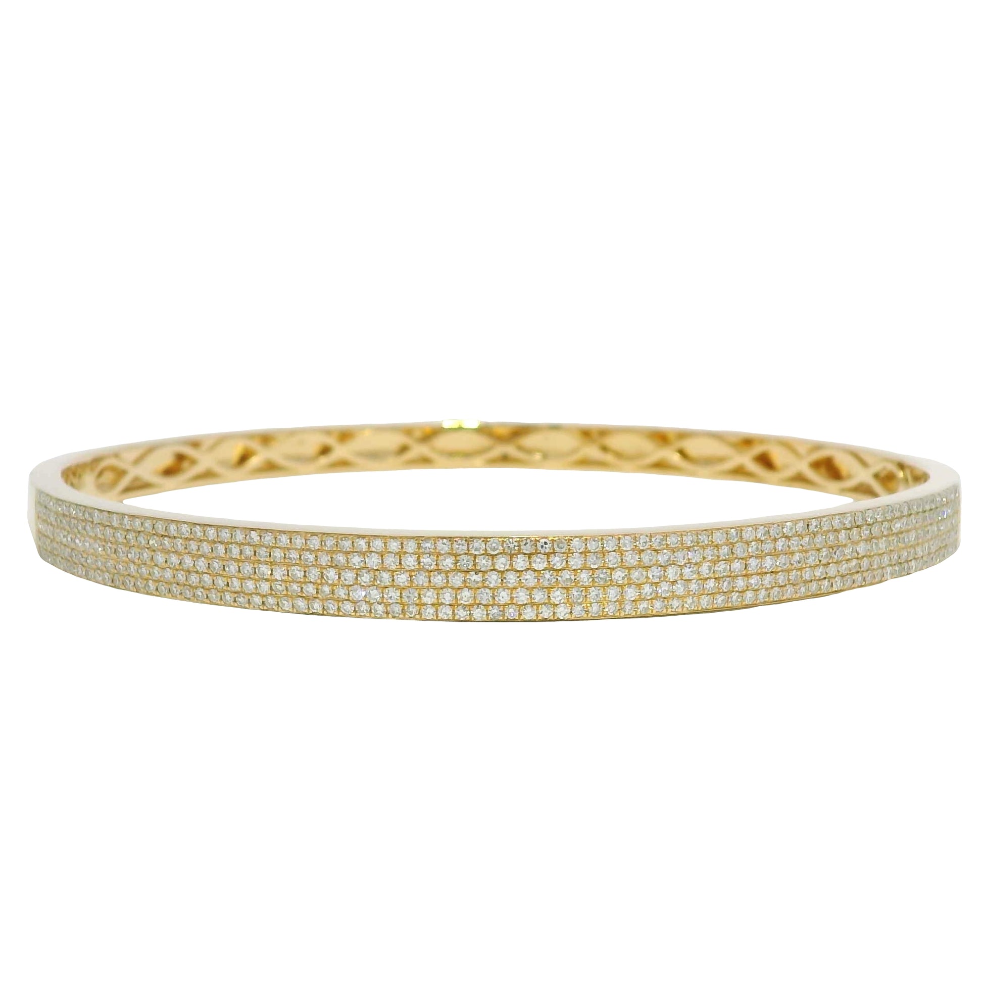 14k Yellow Gold Natural Diamond 5-Row Pave Bangle Bracelet