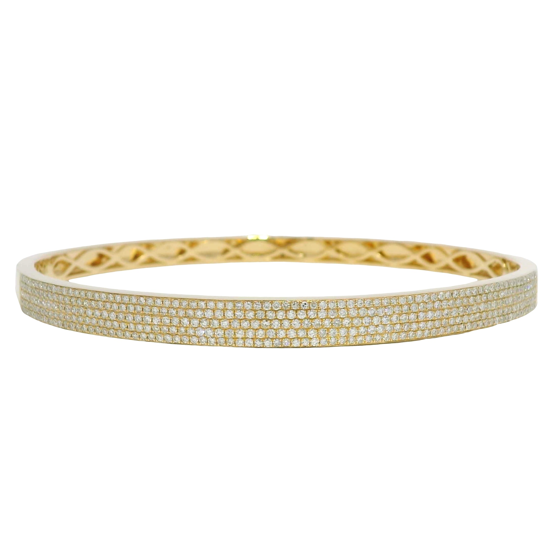 14k Yellow Gold Natural Diamond 5-Row Pave Bangle Bracelet