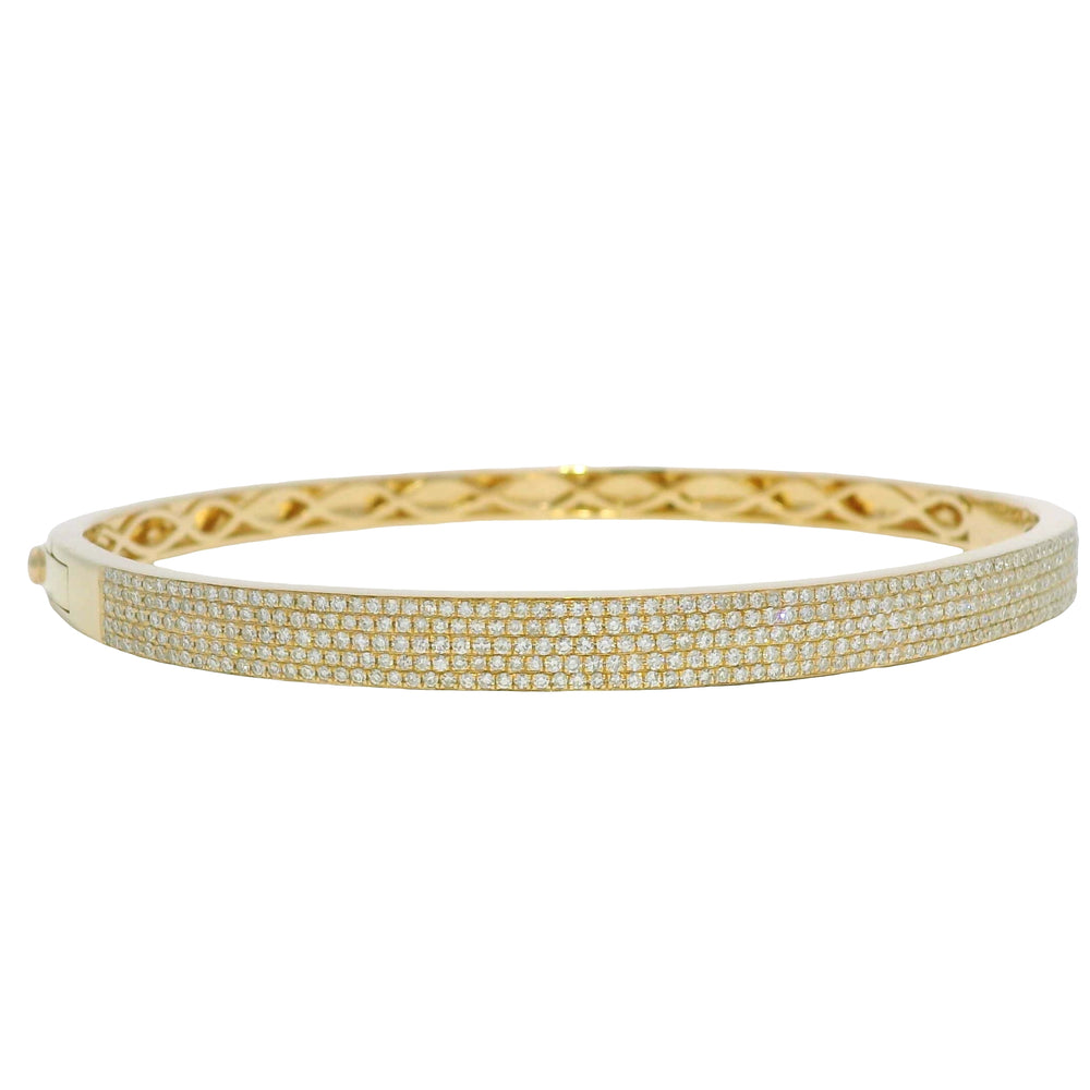 14k Yellow Gold Natural Diamond 5-Row Pave Bangle Bracelet