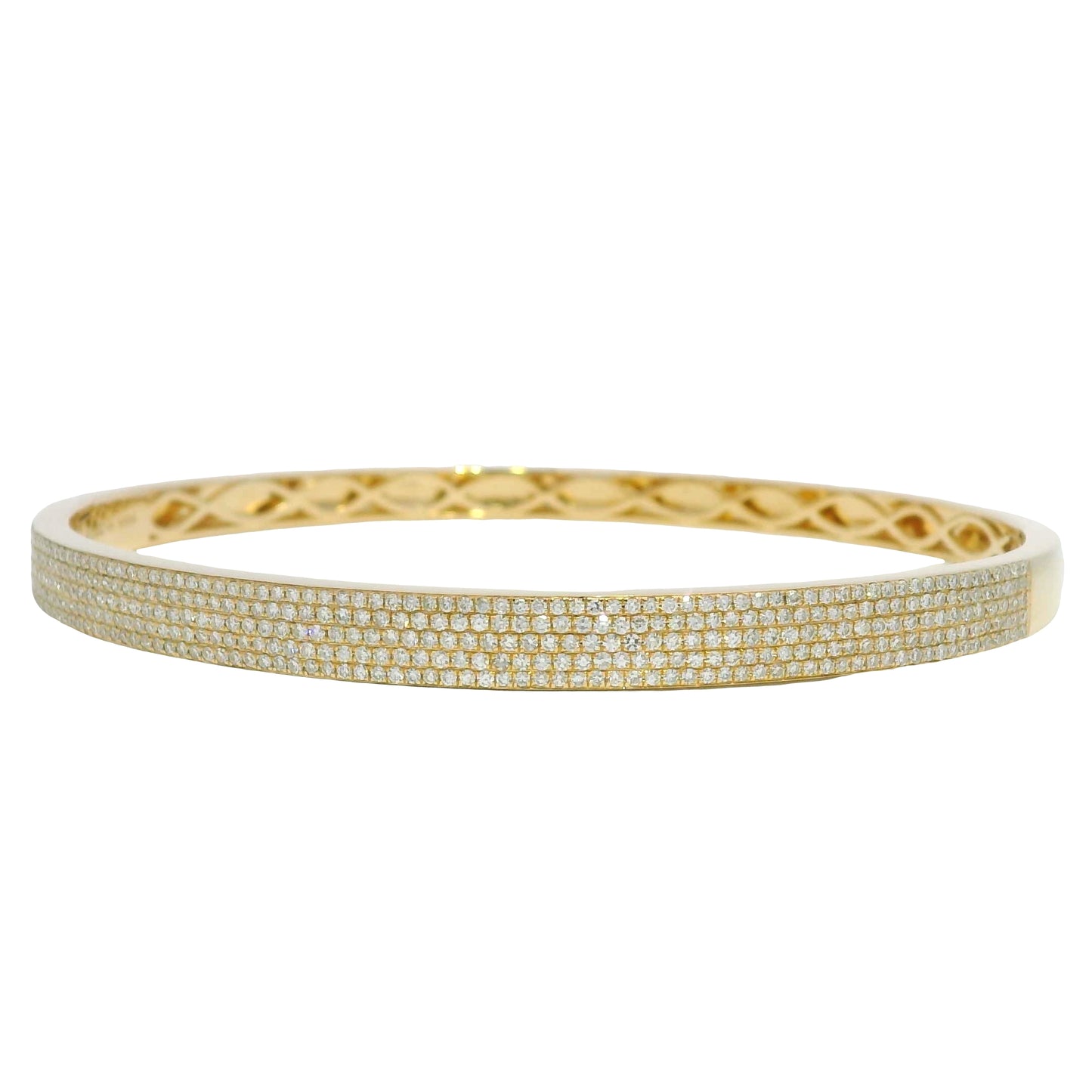 14k Yellow Gold Natural Diamond 5-Row Pave Bangle Bracelet