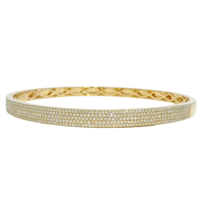 14k Yellow Gold Natural Diamond 5-Row Pave Bangle Bracelet
