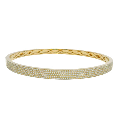 14k Yellow Gold Natural Diamond 5-Row Pave Bangle Bracelet