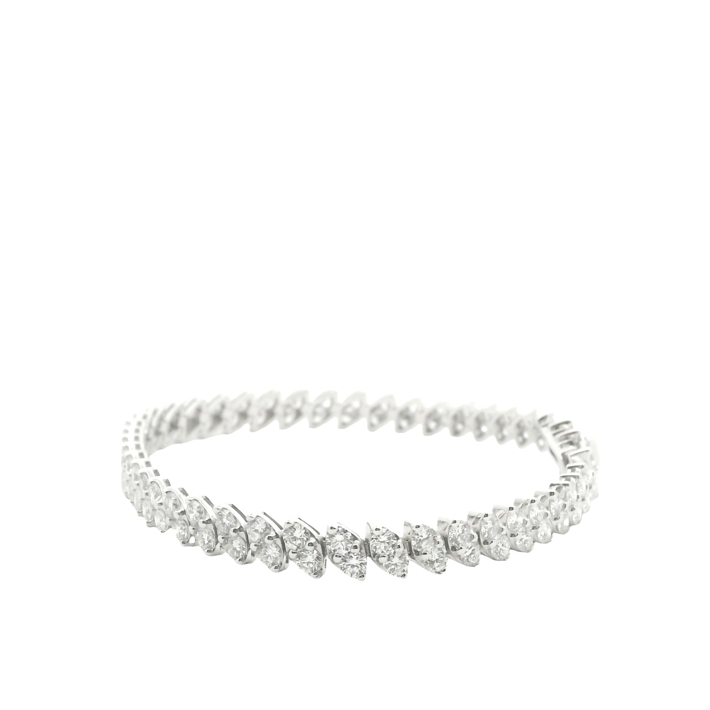 14K White Gold 2- Row Natural Round Brilliant Cut Diamond Tennis Bracelet