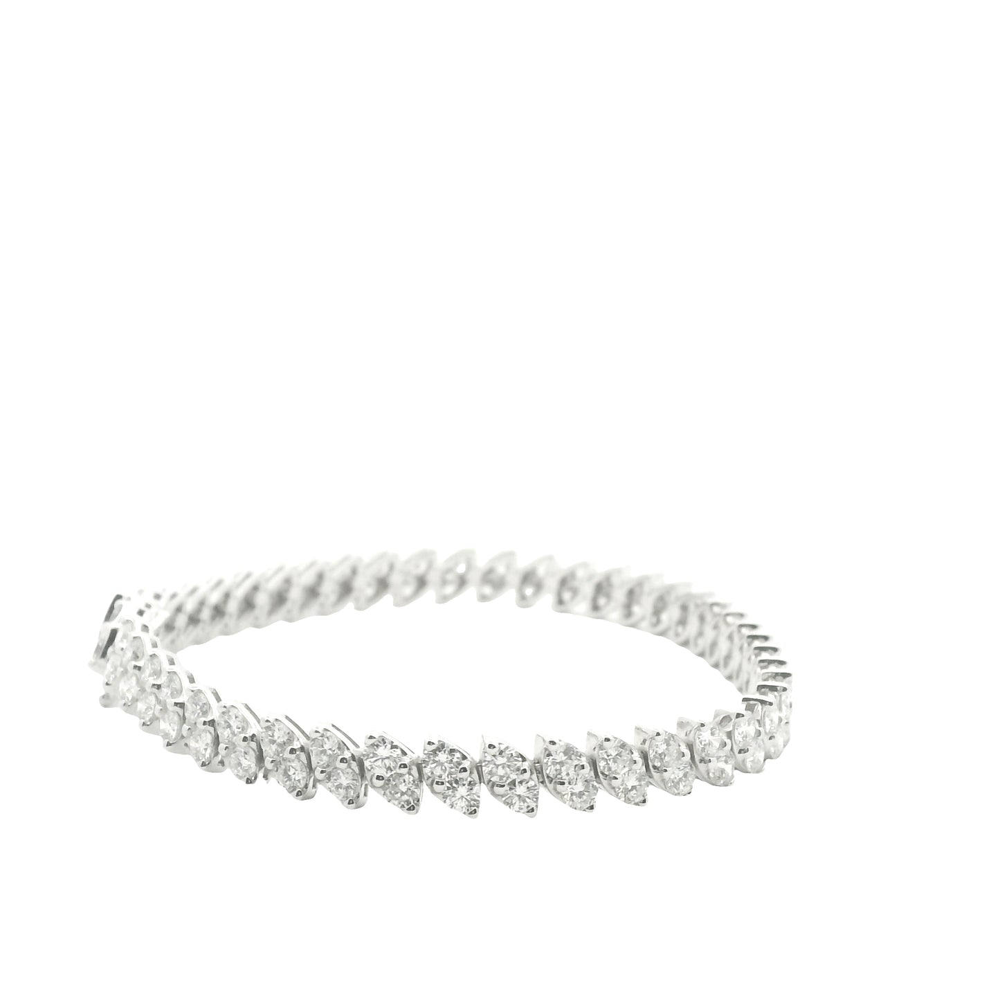 14K White Gold 2- Row Natural Round Brilliant Cut Diamond Tennis Bracelet