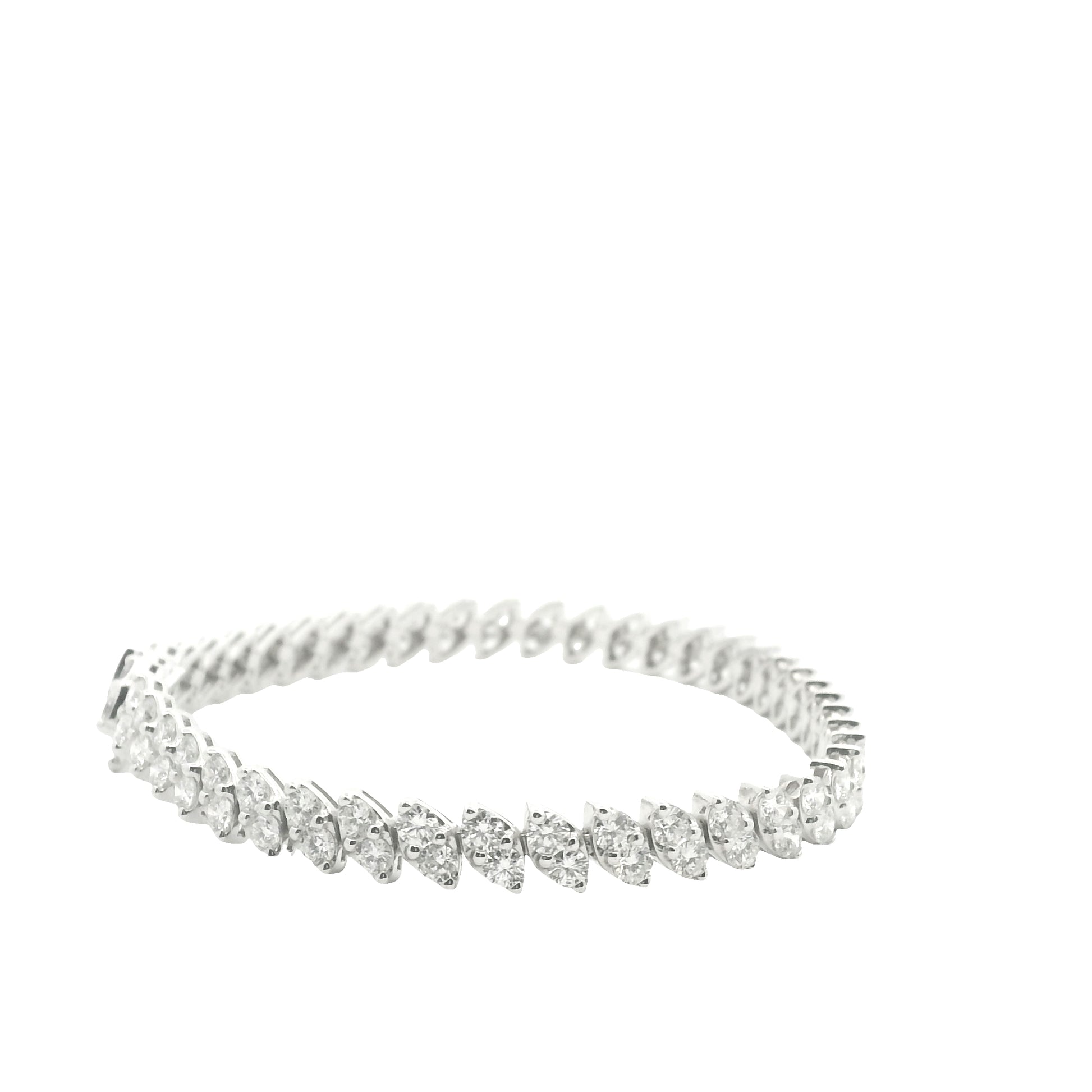 14K White Gold 2- Row Natural Round Brilliant Cut Diamond Tennis Bracelet