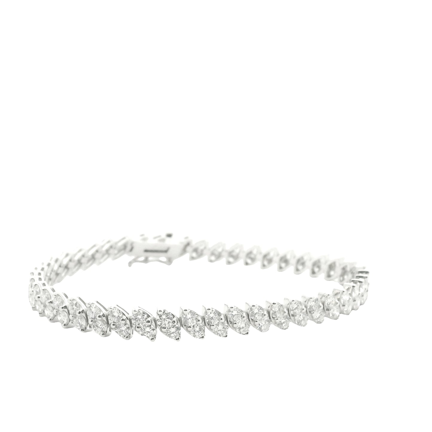 14K White Gold 2- Row Natural Round Brilliant Cut Diamond Tennis Bracelet