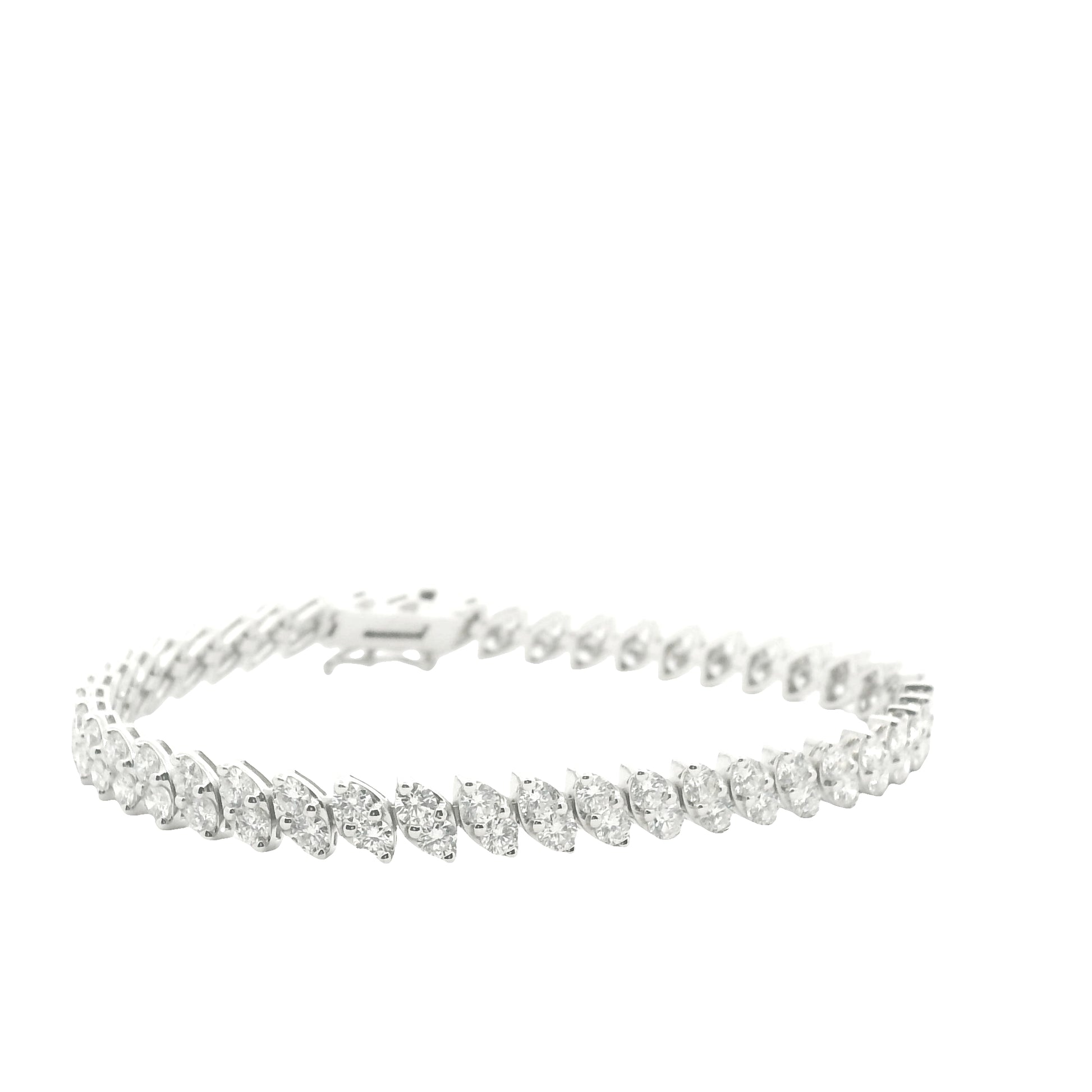 14K White Gold 2- Row Natural Round Brilliant Cut Diamond Tennis Bracelet
