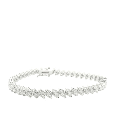 14K White Gold 2- Row Natural Round Brilliant Cut Diamond Tennis Bracelet