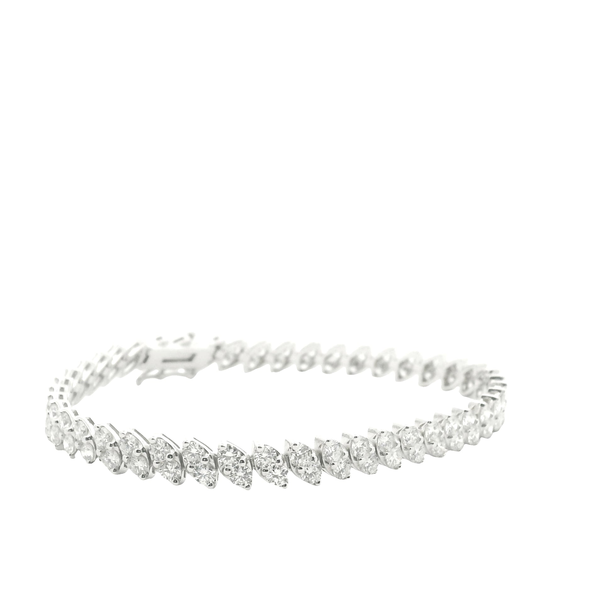 14K White Gold 2- Row Natural Round Brilliant Cut Diamond Tennis Bracelet