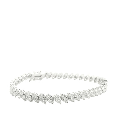 14K White Gold 2- Row Natural Round Brilliant Cut Diamond Tennis Bracelet