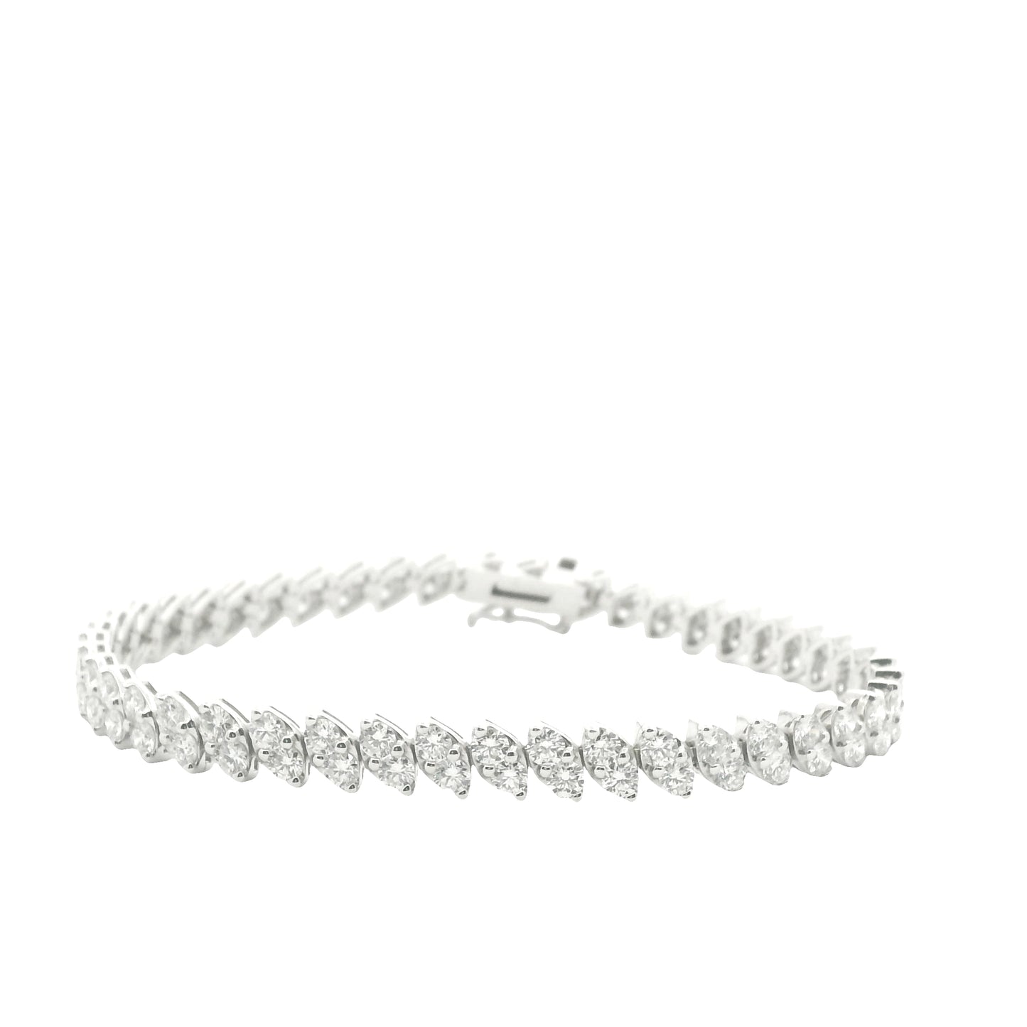 14K White Gold 2- Row Natural Round Brilliant Cut Diamond Tennis Bracelet