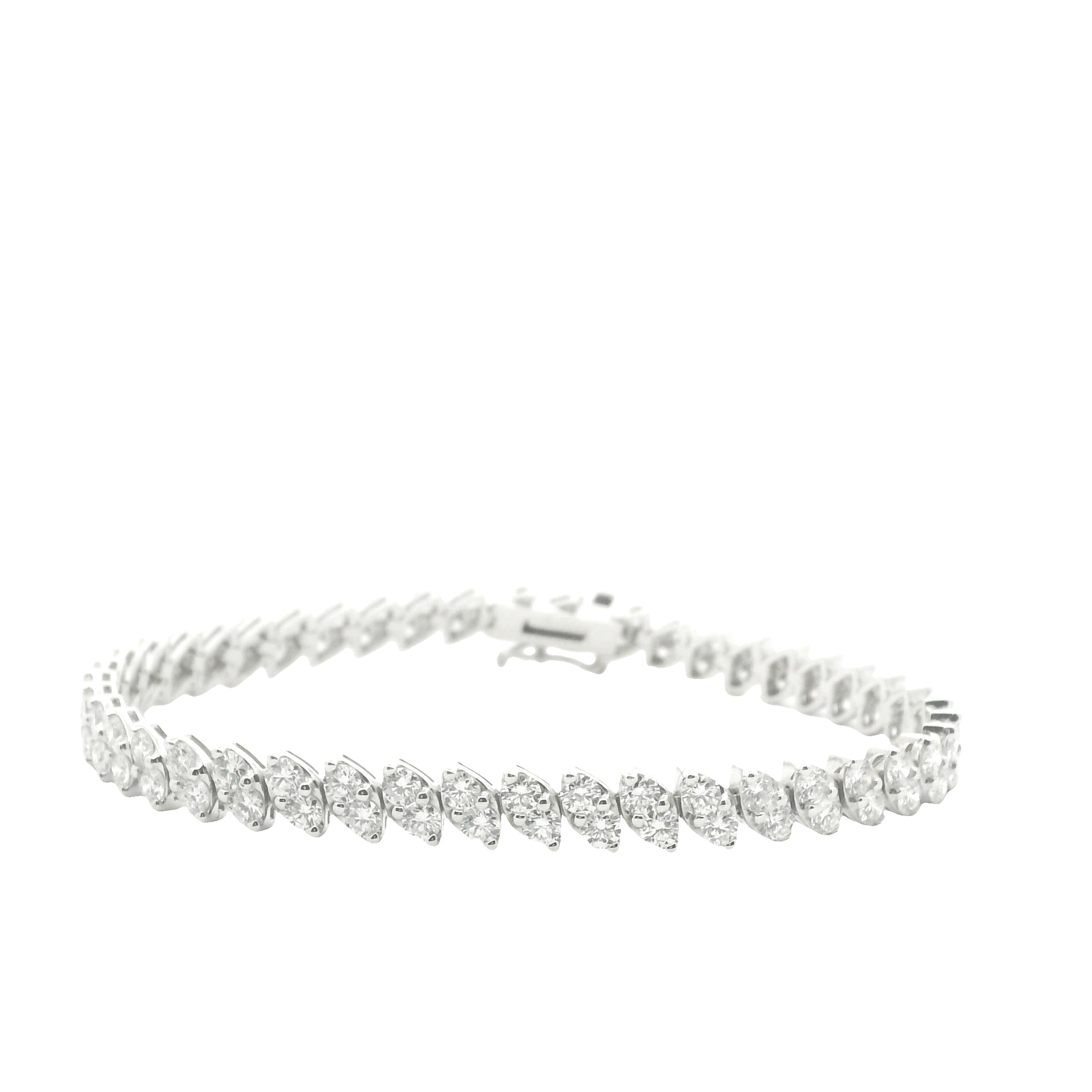 14K White Gold 2- Row Natural Round Brilliant Cut Diamond Tennis Bracelet