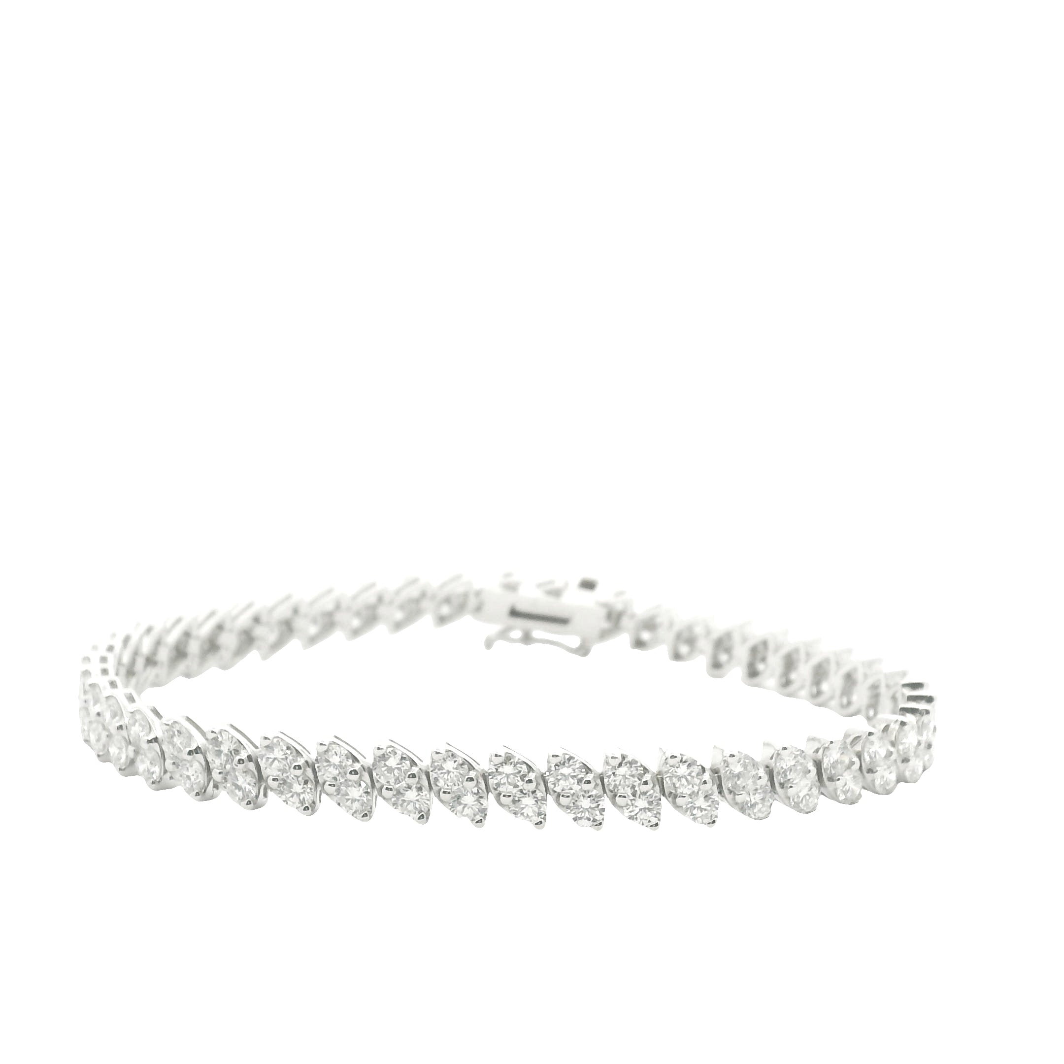 14K White Gold 2- Row Natural Round Brilliant Cut Diamond Tennis Bracelet