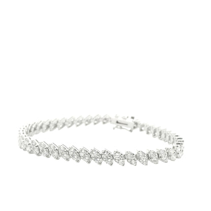 14K White Gold 2- Row Natural Round Brilliant Cut Diamond Tennis Bracelet