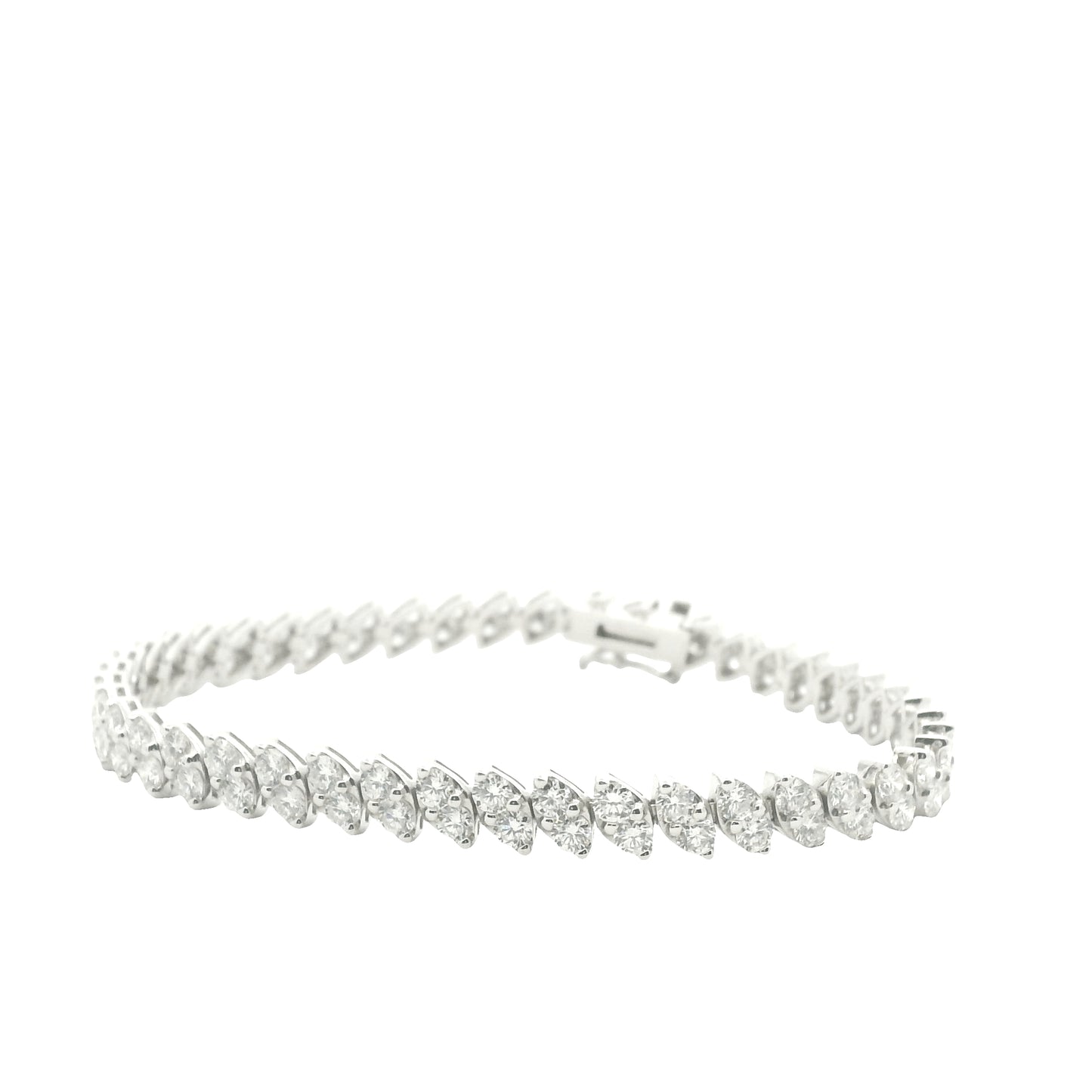 14K White Gold 2- Row Natural Round Brilliant Cut Diamond Tennis Bracelet