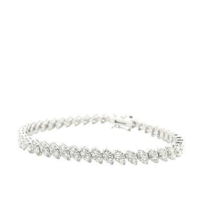 14K White Gold 2- Row Natural Round Brilliant Cut Diamond Tennis Bracelet