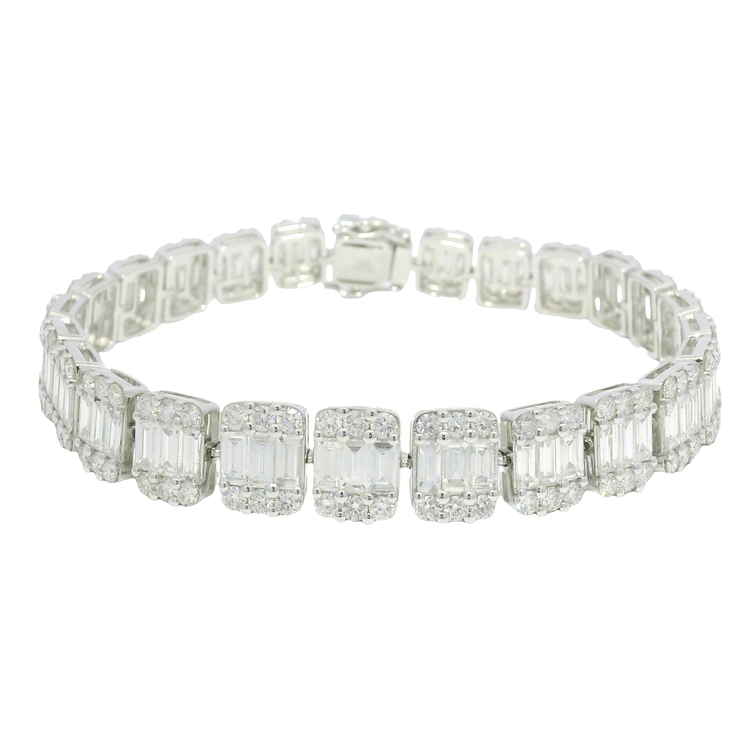 18k White Gold Natural Diamond Mosaic Rectangular Station Bracelet