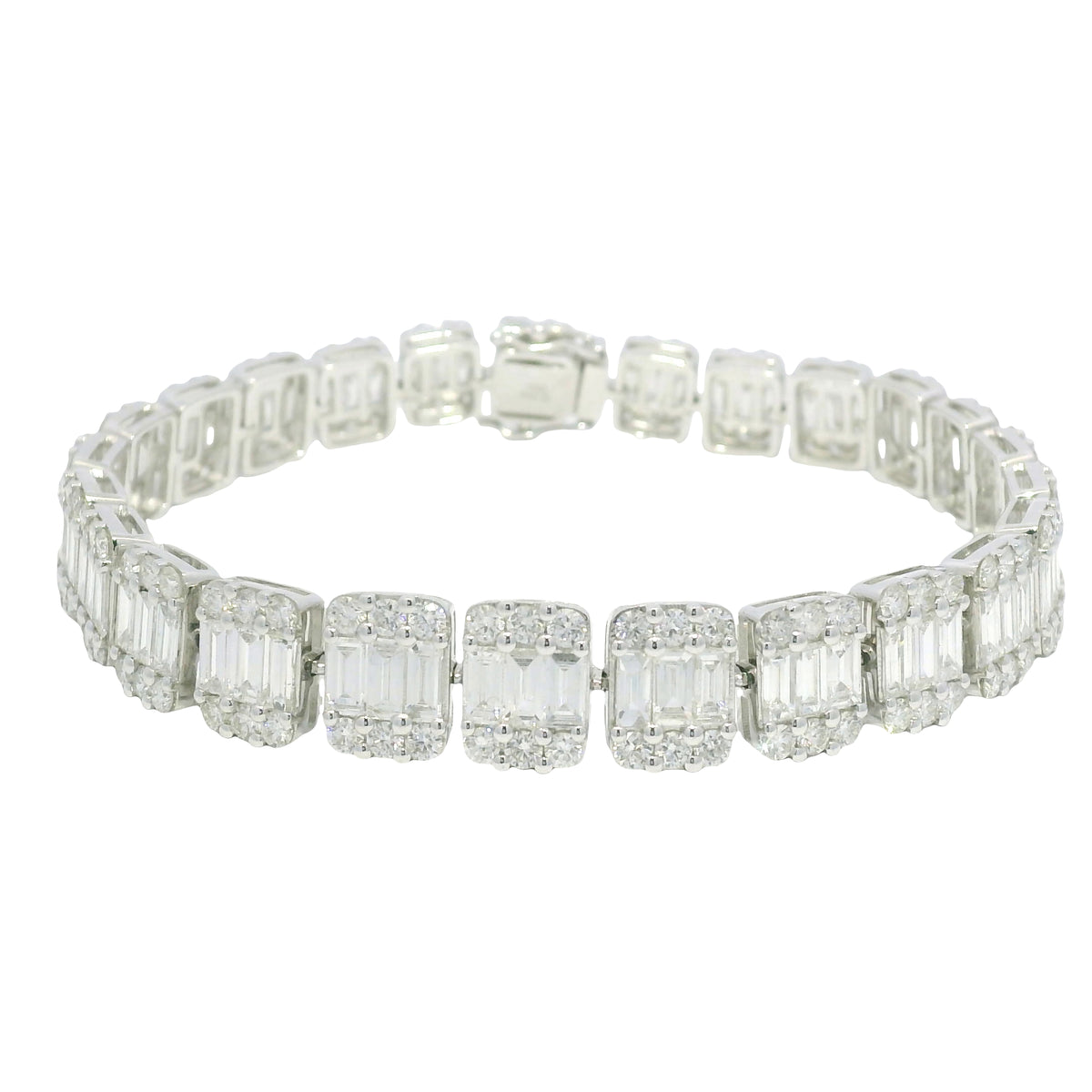 18k White Gold Natural Diamond Mosaic Rectangular Station Bracelet