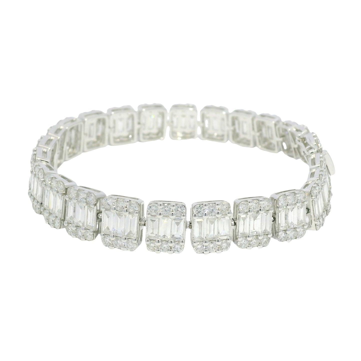 18k White Gold Natural Diamond Mosaic Rectangular Station Bracelet