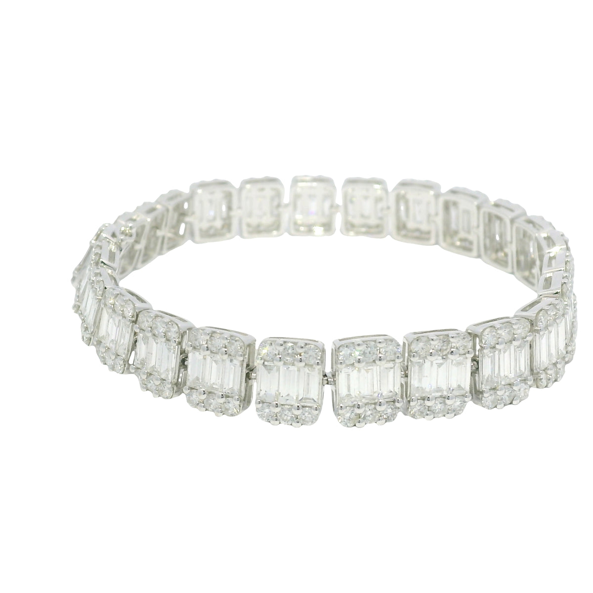18k White Gold Natural Diamond Mosaic Rectangular Station Bracelet
