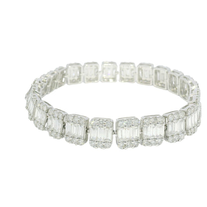 18k White Gold Natural Diamond Mosaic Rectangular Station Bracelet