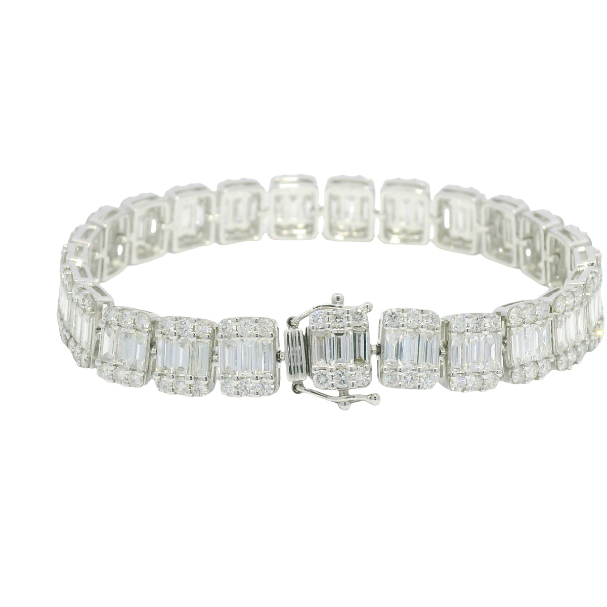 18k White Gold Natural Diamond Mosaic Rectangular Station Bracelet