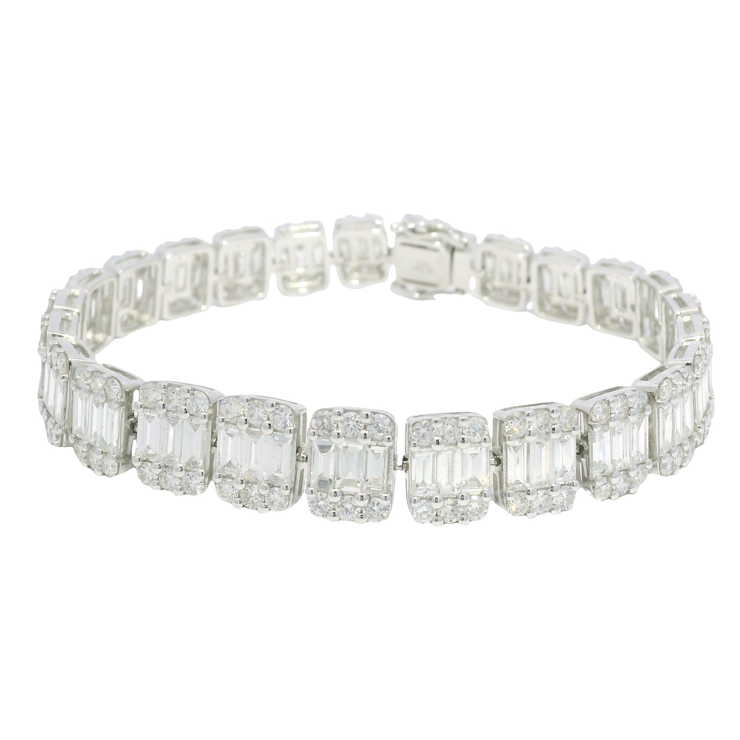 18k White Gold Natural Diamond Mosaic Rectangular Station Bracelet