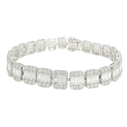 18k White Gold Natural Diamond Mosaic Rectangular Station Bracelet