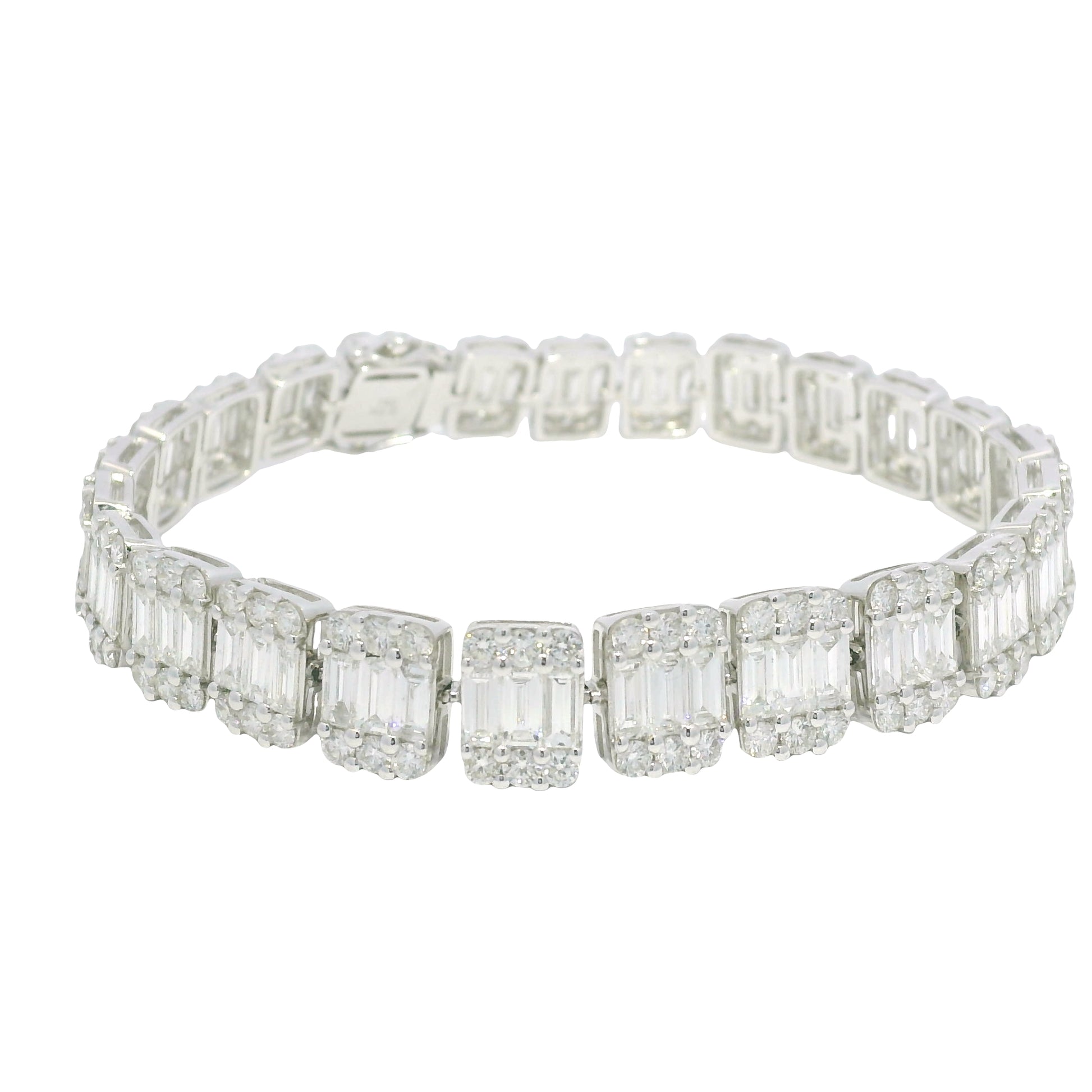 18k White Gold Natural Diamond Mosaic Rectangular Station Bracelet