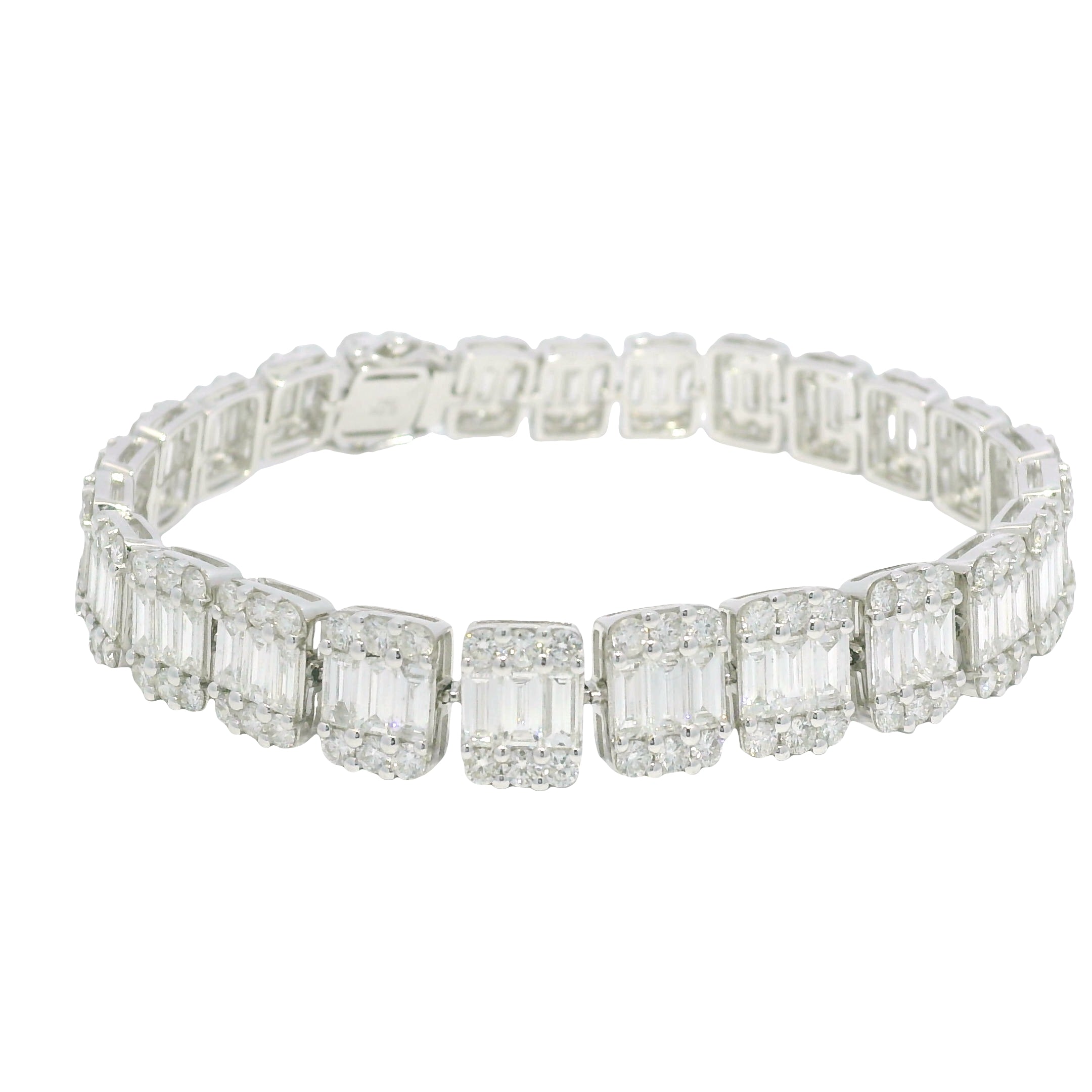 18k White Gold Natural Diamond Mosaic Rectangular Station Bracelet
