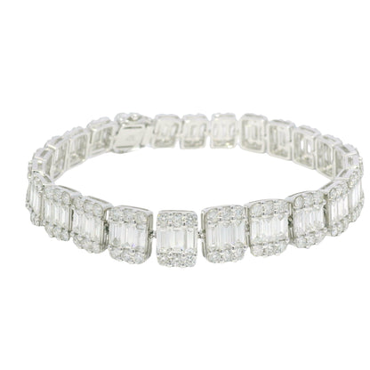 18k White Gold Natural Diamond Mosaic Rectangular Station Bracelet