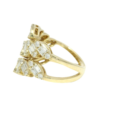 14k Yellow Gold Natural Diamond Marquise Style 3-Row Bypass Ring