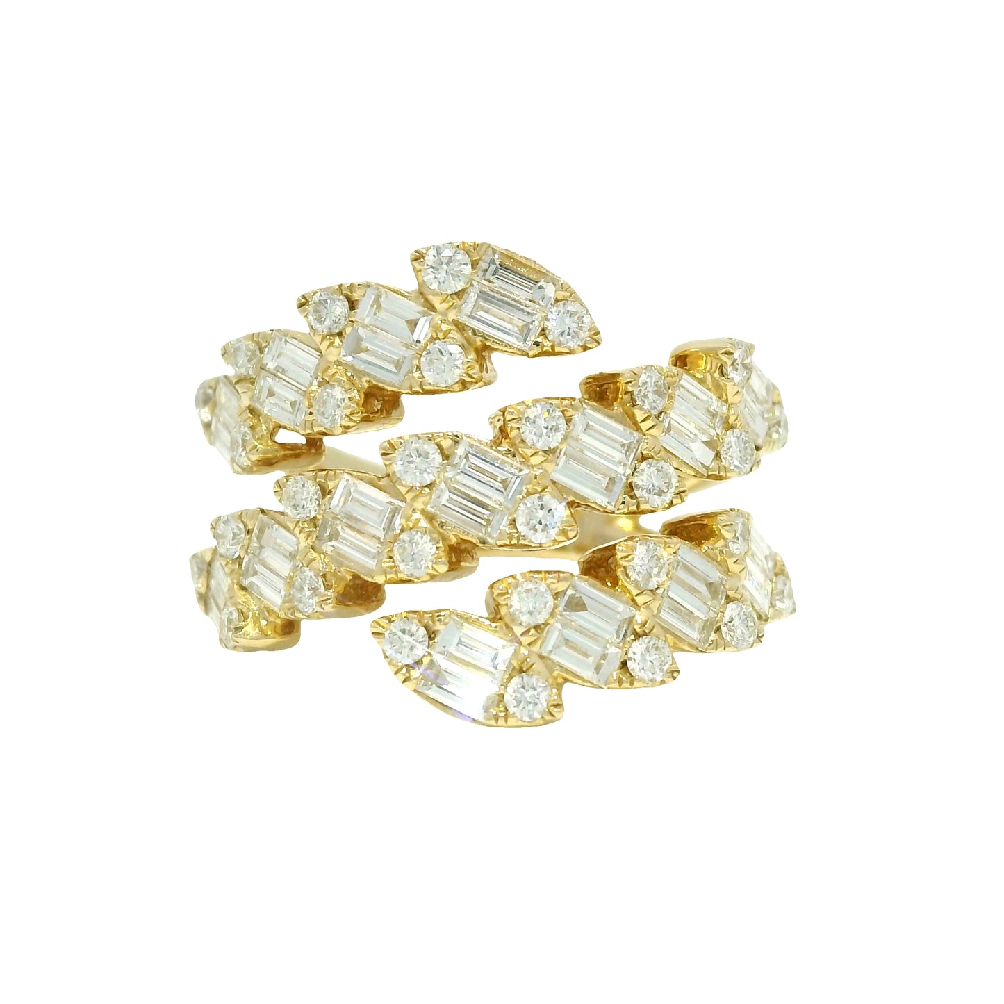 14k Yellow Gold Natural Diamond Marquise Style 3-Row Bypass Ring