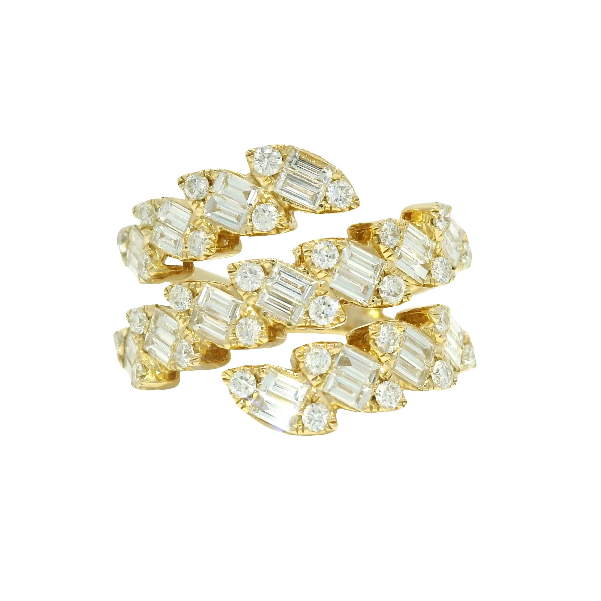 14k Yellow Gold Natural Diamond Marquise Style 3-Row Bypass Ring