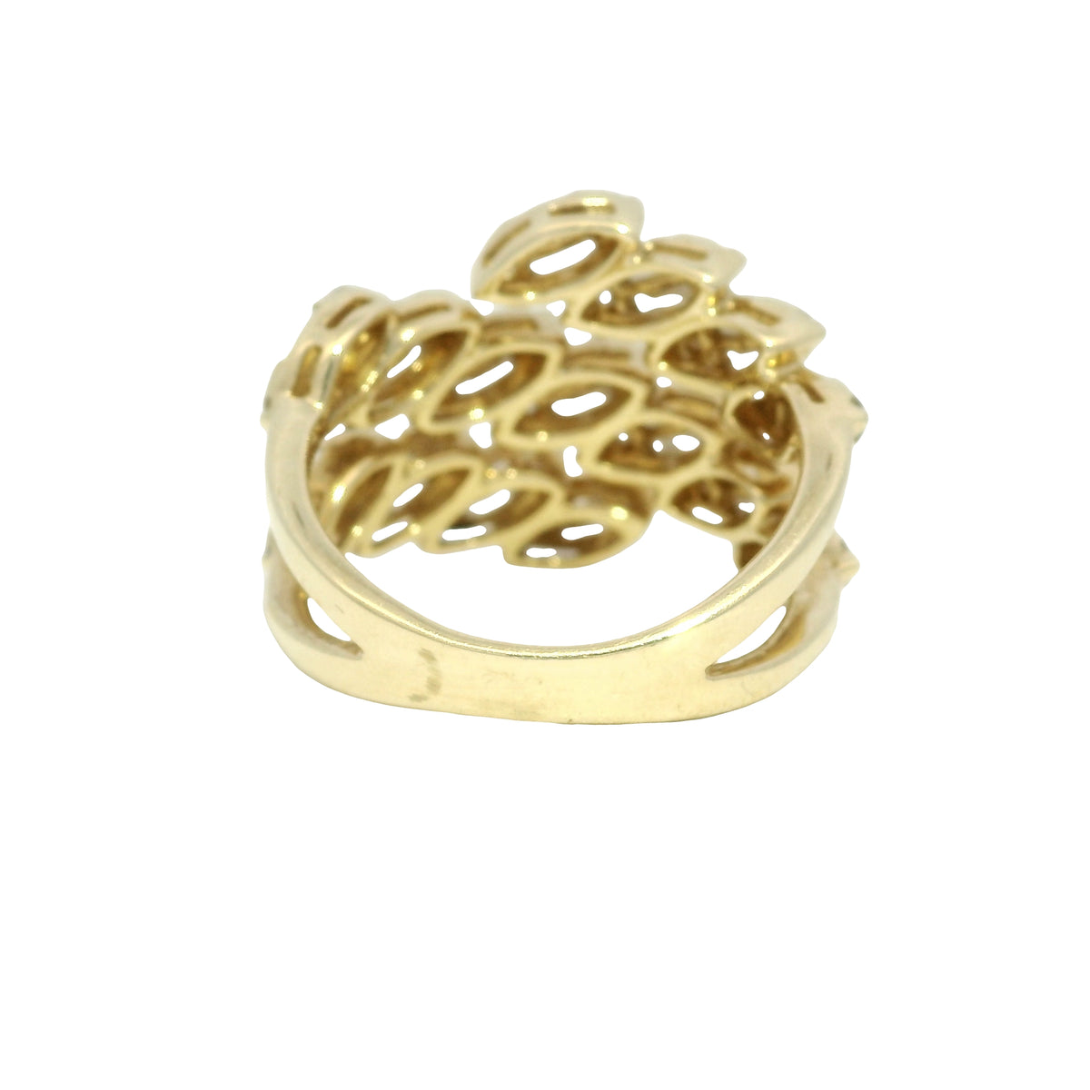 14k Yellow Gold Natural Diamond Marquise Style 3-Row Bypass Ring