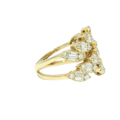 14k Yellow Gold Natural Diamond Marquise Style 3-Row Bypass Ring