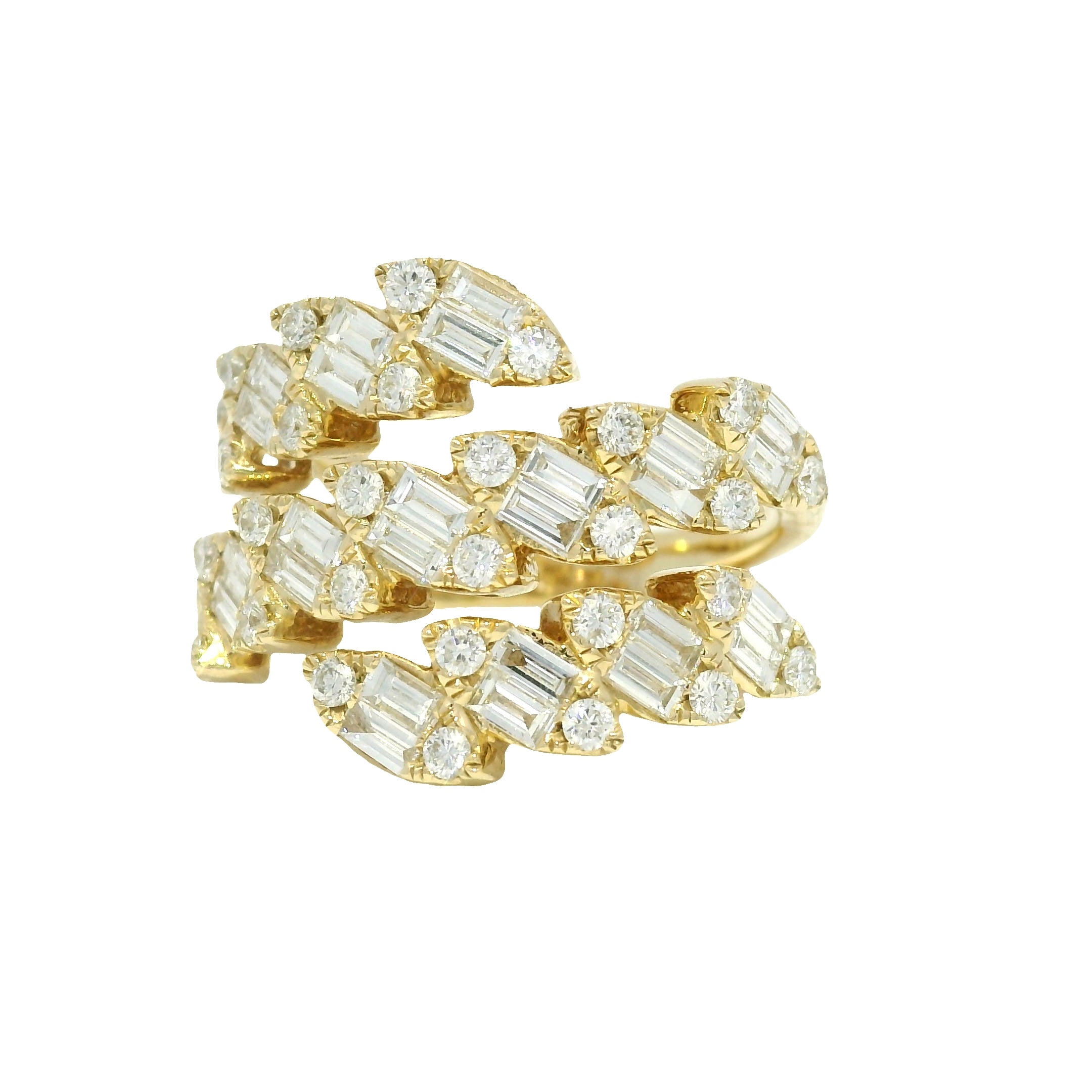 14k Yellow Gold Natural Diamond Marquise Style 3-Row Bypass Ring