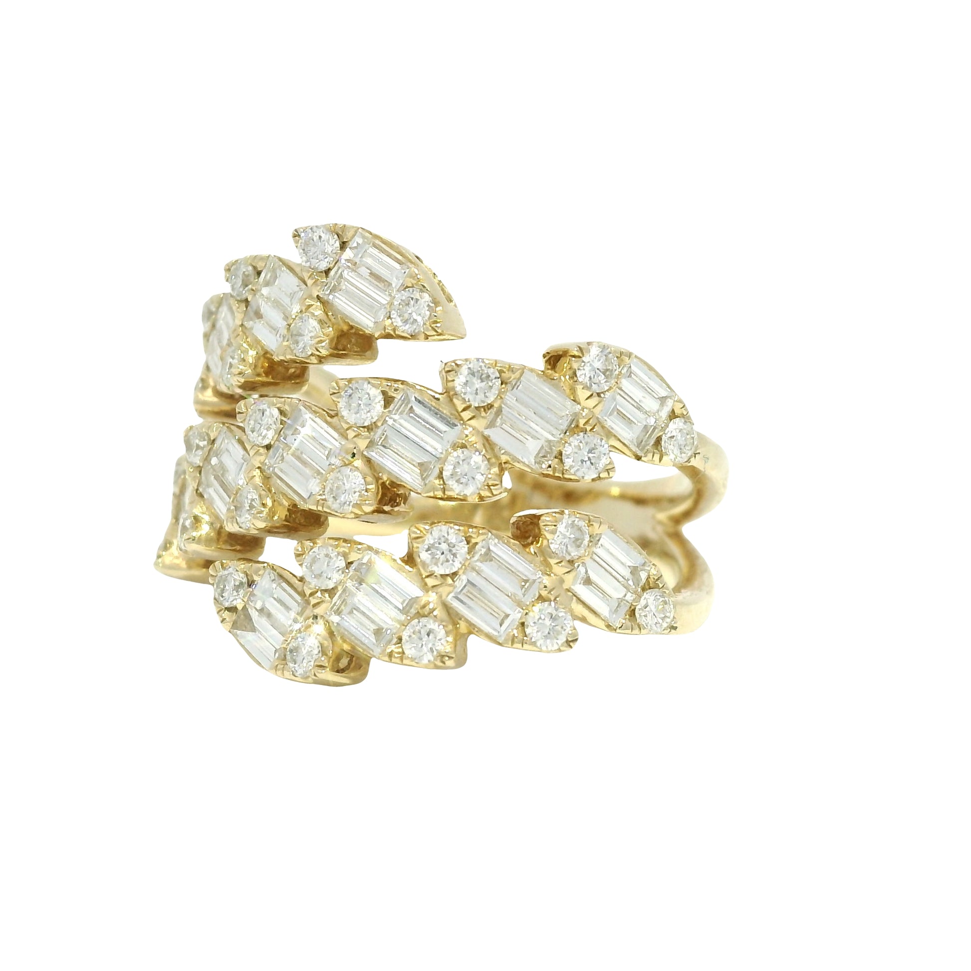 14k Yellow Gold Natural Diamond Marquise Style 3-Row Bypass Ring