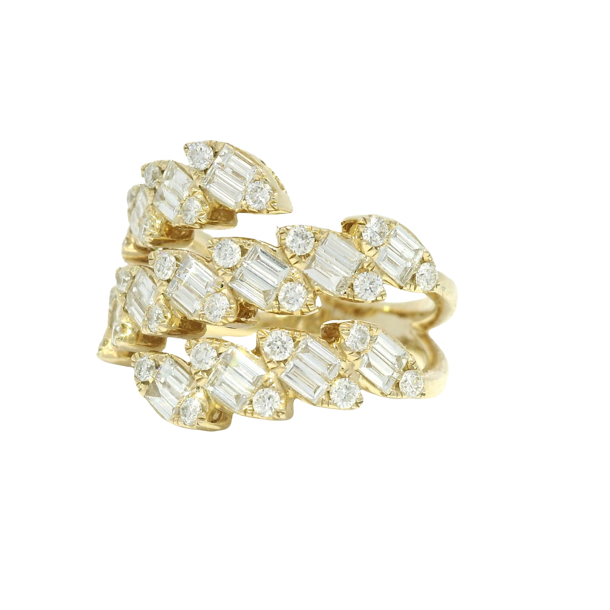 14k Yellow Gold Natural Diamond Marquise Style 3-Row Bypass Ring