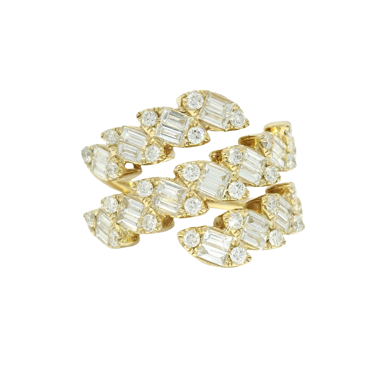 14k Yellow Gold Natural Diamond Marquise Style 3-Row Bypass Ring