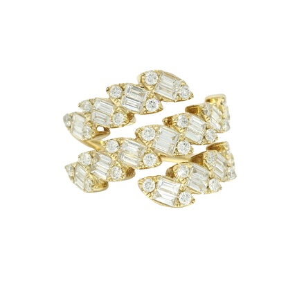 14k Yellow Gold Natural Diamond Marquise Style 3-Row Bypass Ring