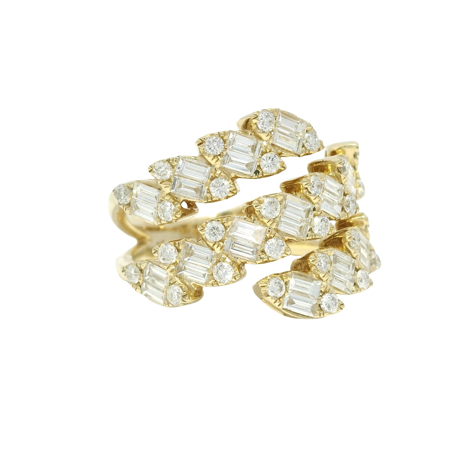 14k Yellow Gold Natural Diamond Marquise Style 3-Row Bypass Ring