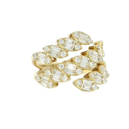 14k Yellow Gold Natural Diamond Marquise Style 3-Row Bypass Ring