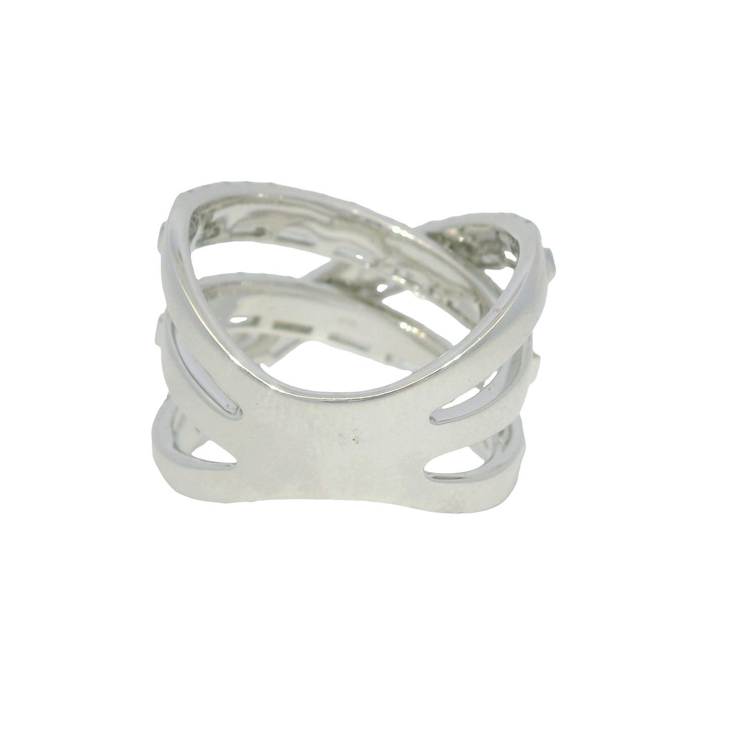14k White gold Round Brilliant Baguette Diamond Cut Crossover Band