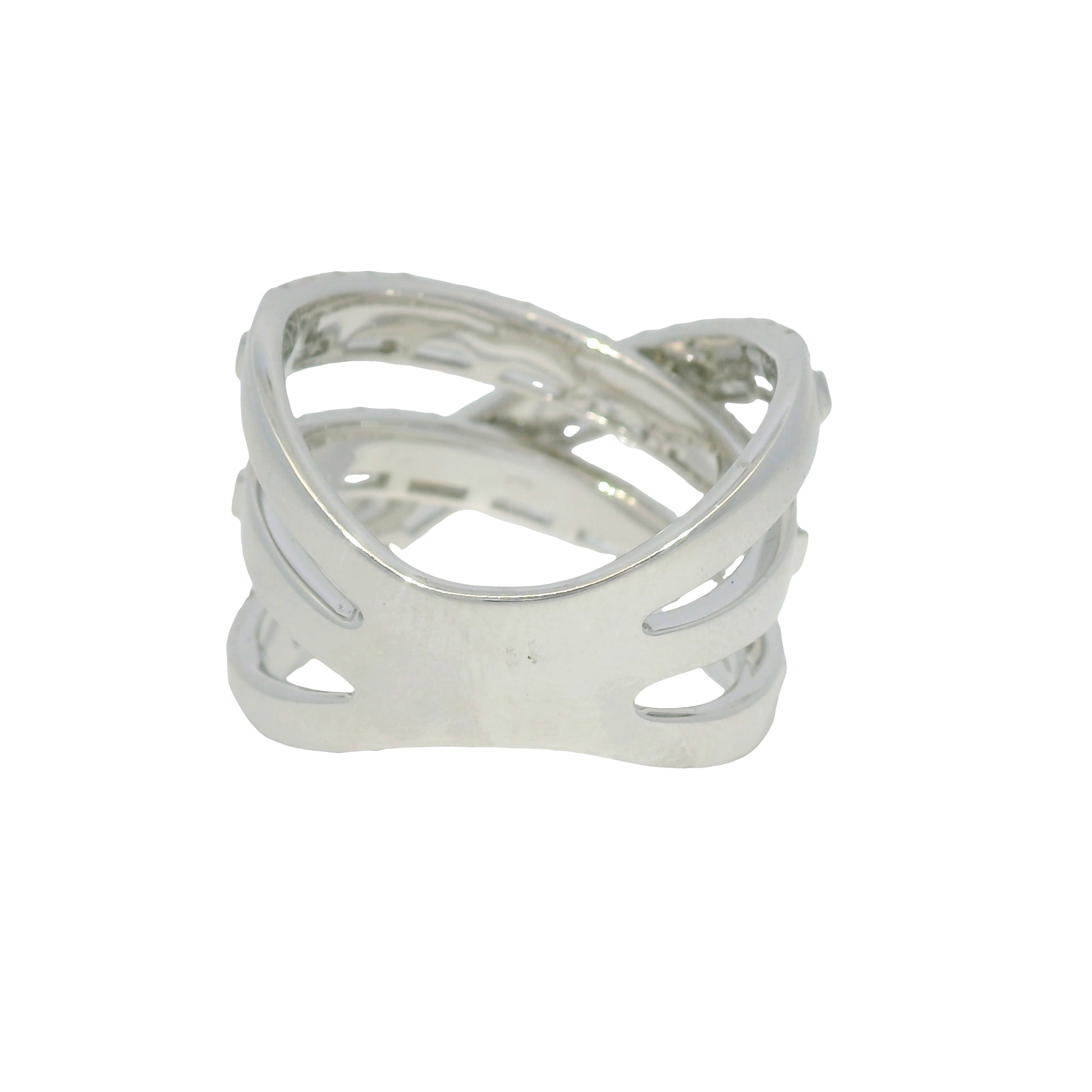 14k White gold Round Brilliant Baguette Diamond Cut Crossover Band