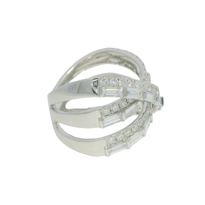 14k White gold Round Brilliant Baguette Diamond Cut Crossover Band