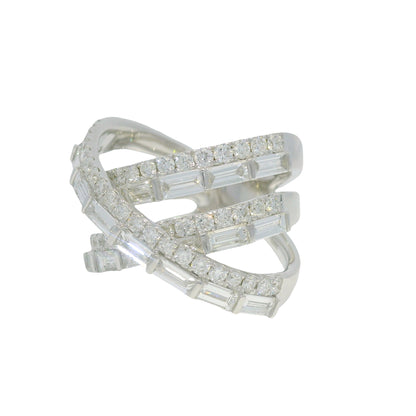 14k White gold Round Brilliant Baguette Diamond Cut Crossover Band
