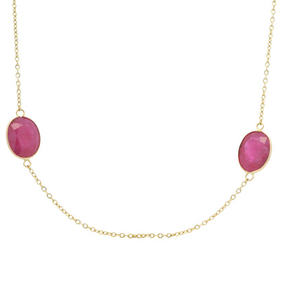 14k Yellow Gold 23.63 Carat Oval Ruby Bezel Set By The Yard Necklace
